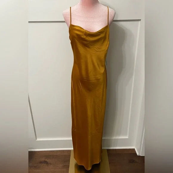 Express Honey Satin Cowl Neck Maxi Slip Dress Size Medium - Picture 5 of 10